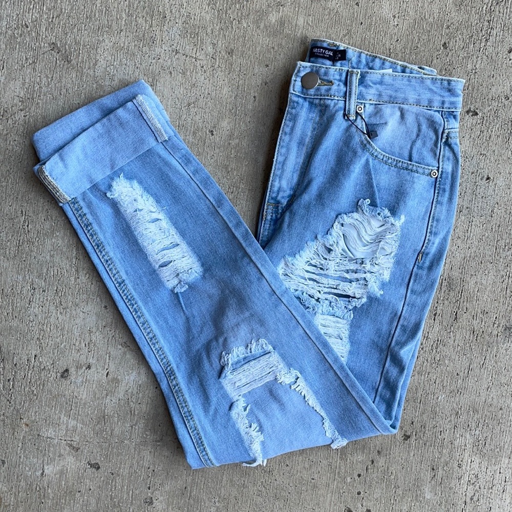 Nasty Gal High-Rise Distressed Mom Jeans